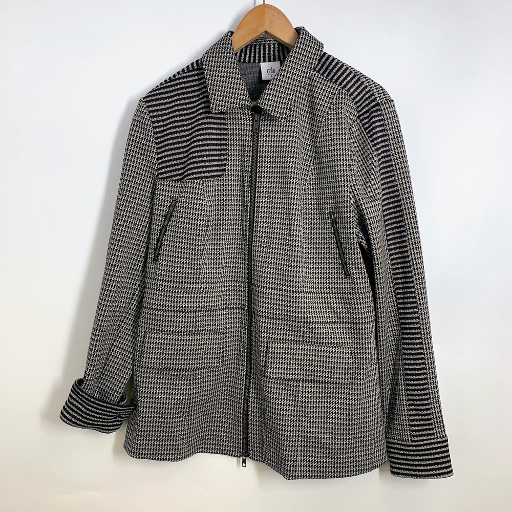 Cabi Baron Houndstooth #4496 Zip Up Jacket Women‎ Size L Striped Accents